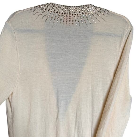 Tory Burch Gaugino Sweater Cardigan Wool Studded Open Front Beige Gold Size XL - Picture 7 of 13